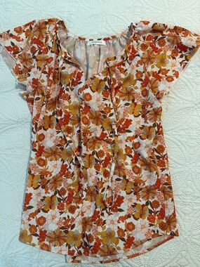Rust Floral Tie-Neck Women's Top